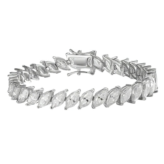 Marquise Cut. Genuine Moissanite Tennis Bracelet.