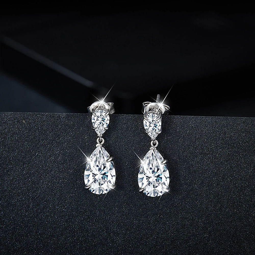 Luxury Pear Cut Full Moissanite Drop Earrings. 6.70 Total Carat. D VVS1.