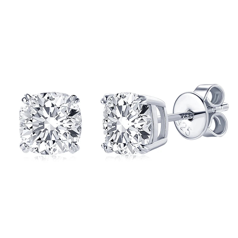 Cushion Cut Moissanite Diamond Stud Earrings - Total 3.0 Carat.
