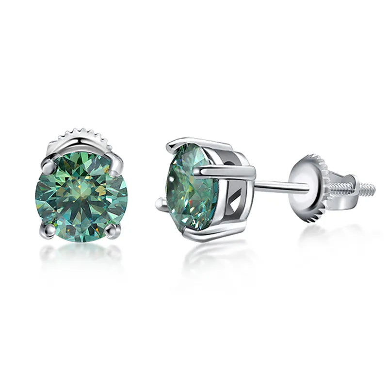 Moissanite Stud Earrings. 0.30 to 2 Carat. Blue Green Genuine Moissanite Diamond.