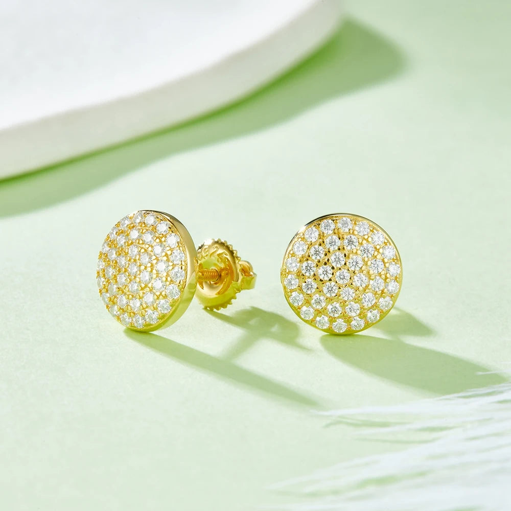 Shop Elegant Moissanite Stud Earrings. 18K Gold Plated Silver.