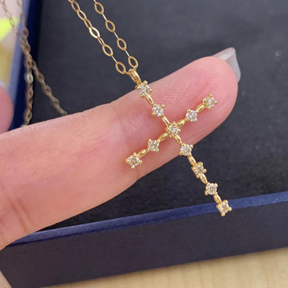 Diamond Cross Pendant Necklaces. 18K Yellow Gold. Natural Diamond.