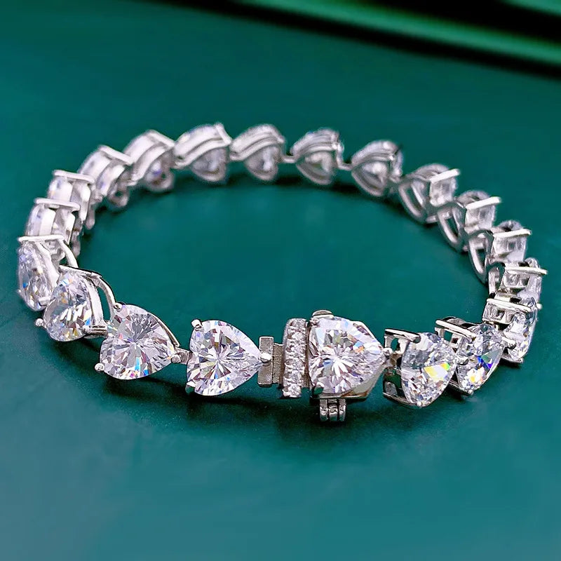 Shop Heart-shaped Moissanite Tennis Bracelets. 15.50 Carat. Genuine Moissanite.