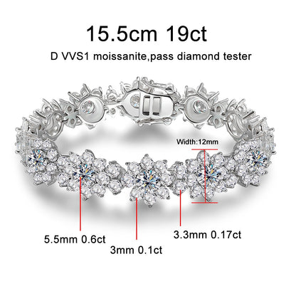 Luxury Moissanite Tennis Bracelets. 20.70 Carat. Elegant Flowers Design.