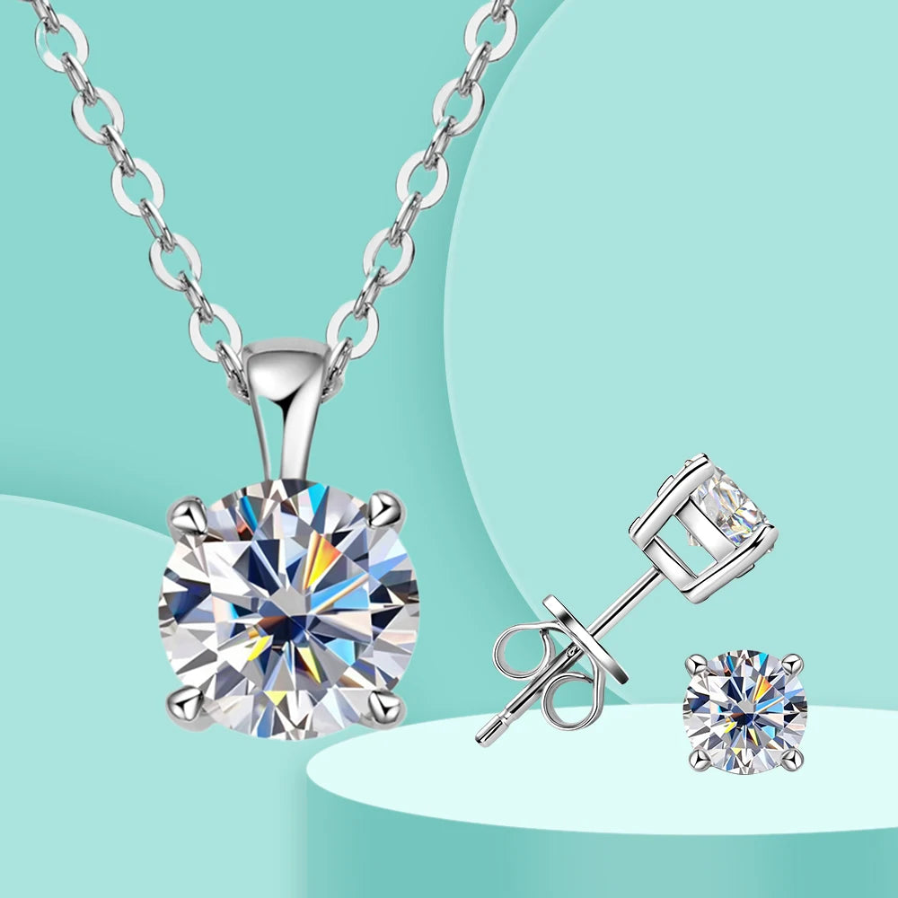 Moissanite Jewelry Set. Earrings - Pendant Necklace.