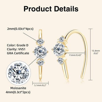 Genuine Moissanite Earrings 0.72 Carat. 18K Gold Plated Silver