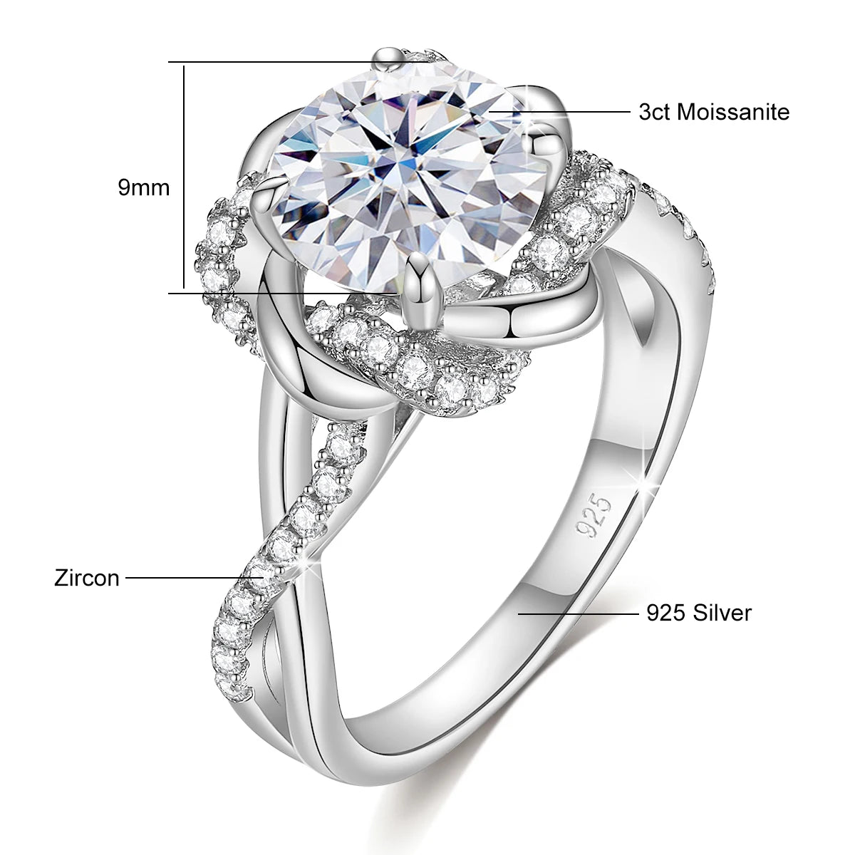 Stunning Moissanite Jewelry for Women - Ring, Pendant, Earrings.
