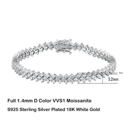 Luxury Moissanite Tennis Bracelets. 18K White Gold Plated Silver.