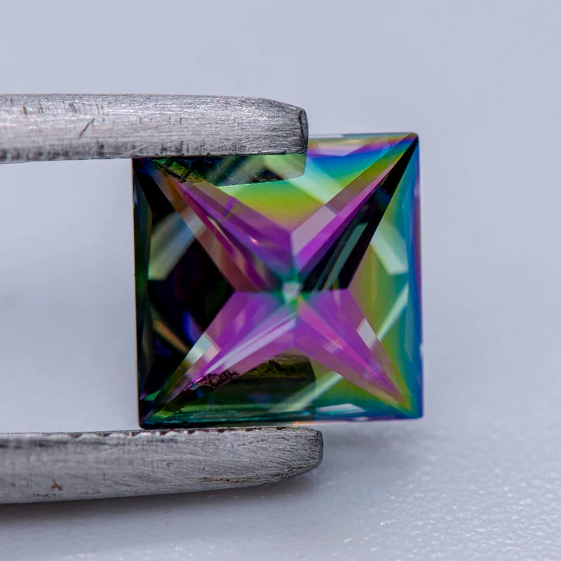 Moissanite Gemstone. Rainbow Color. Princess Cut. 1.0 To 5.0 Carat.