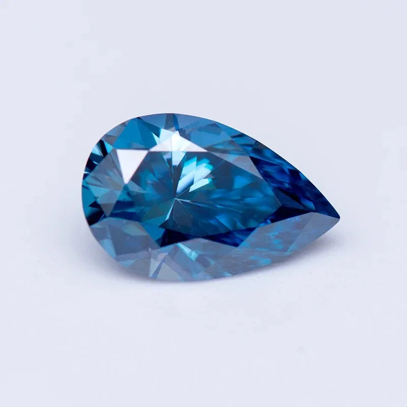 Moissanite Gemstone. Sapphire Blue Color. Pear Cut. 050 To 5.0 Carat.
