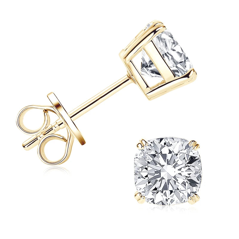 Cushion Cut Moissanite Diamond Stud Earrings - Total 3.0 Carat.
