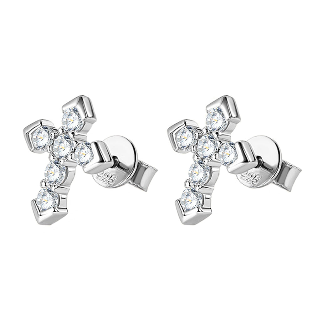 Cross-Shape. Moissanite Earrings. D VVS1. PT950 Platinum Plated Silver.