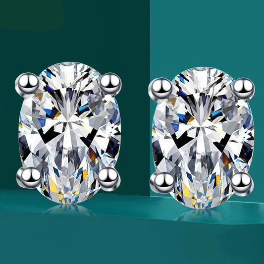 Moissanite Diamond Stud Earrings. Oval-Cut. 2.0 To 4.0 Carat. D VVS1.