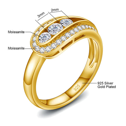 Elegant Moissanite Rings For Women. 18K Gold Plated Silver.