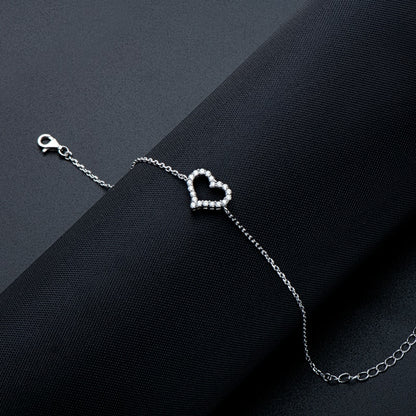 Heart-Shaped Moissanite Bracelets. 14K White Gold Plated Silver.