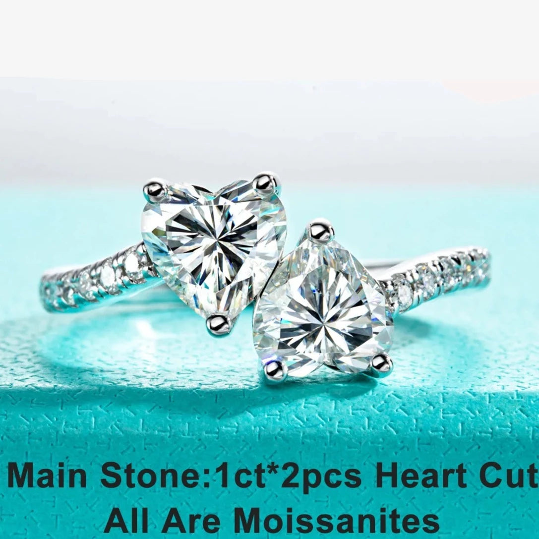 Heart Shape Moissanite Engagement Rings. 2.0 Carat. D Color VVS1.