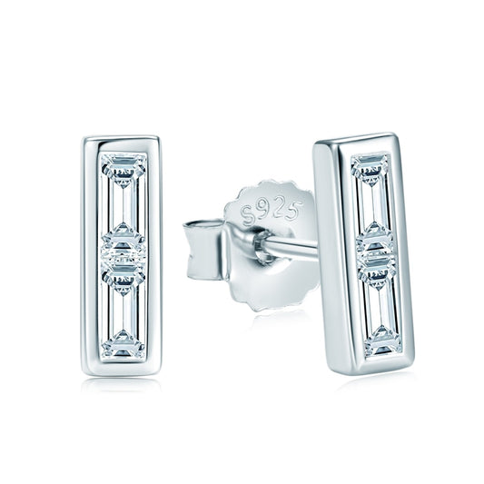 Elegant Moissanite Stud Earrings. Emerald Cut. 2*4mm 18K Gold Plated Silver.