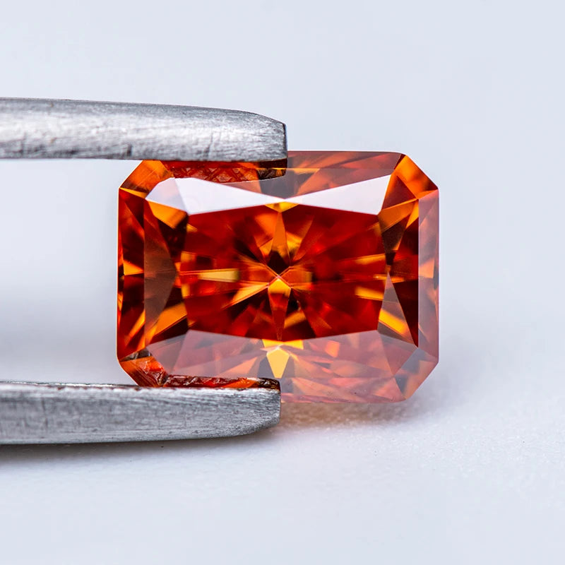 Loose Moissanite Stone. Orange Color. Radiant Cut. 0.50 To 5.0 Carat.