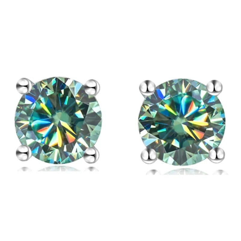 Colored Moissanite Earrings. 2.0 Carat. 18K White Gold Plated Silver.