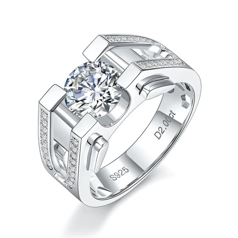 Moissanite Men Rings. 2.0 Carat Genuine Moissanite D VVS1.