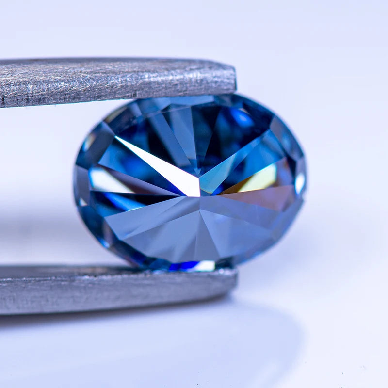 Loose Moissanite Stone. Royal Blue Color. Oval Cut. 1.0 To 5.0 Carat.