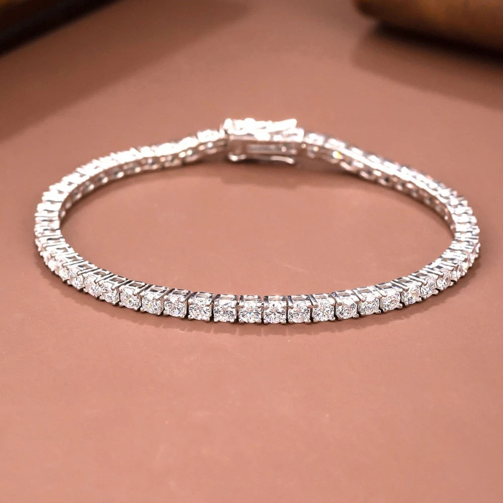 Luxury Moissanite Tennis Bracelets. D VVS1. 18K Yellow or White Gold Plated Silver.