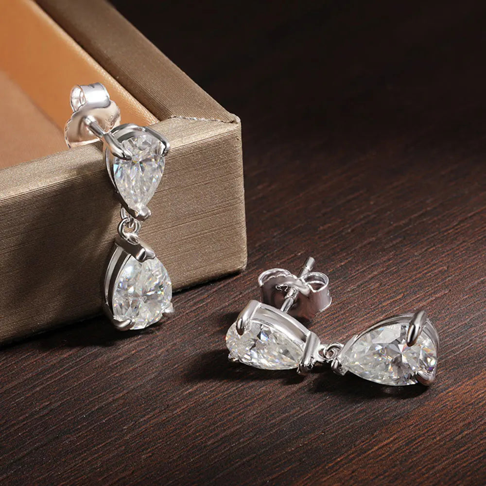 5.0 Carat Elegant Moissanite Drop Earrings - 18K Gold Plated Silver.
