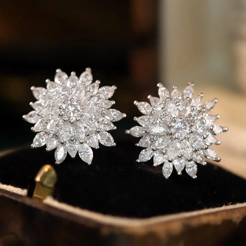 Real 2.10ct Natural Diamond Sunflower Stud Earrings.