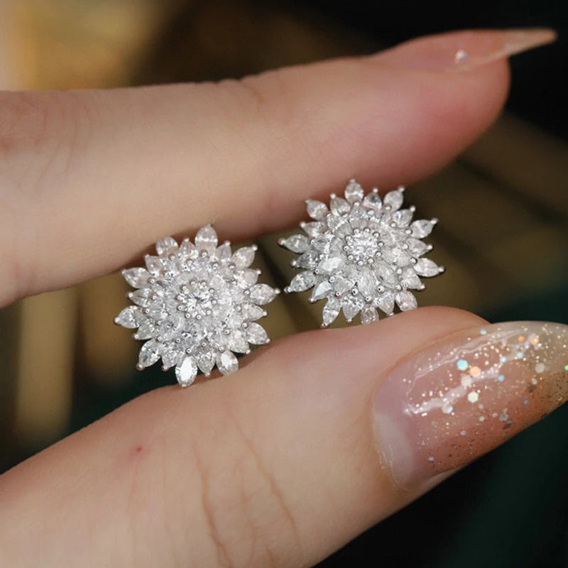 Real 2.10ct Natural Diamond Sunflower Stud Earrings.