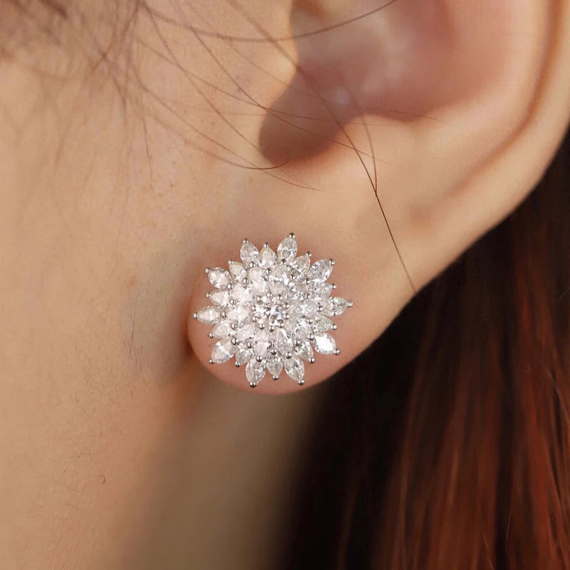 Real 2.10ct Natural Diamond Sunflower Stud Earrings.