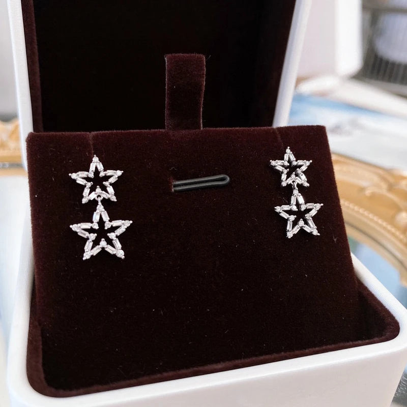 Classic Star Earrings with Natural Real Diamonds.