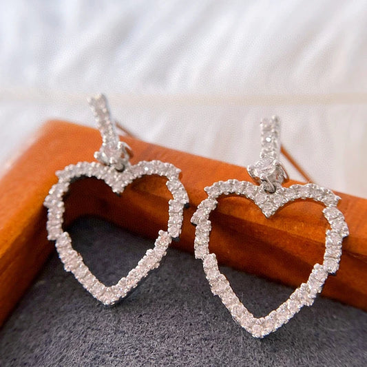 Heart Shaped Diamond Earrings. 0.35 Carat. Natural Diamond Jewelry.