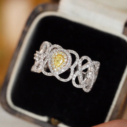 Genuine Yellow Diamond and White Diamond Rings. 18K Gold.