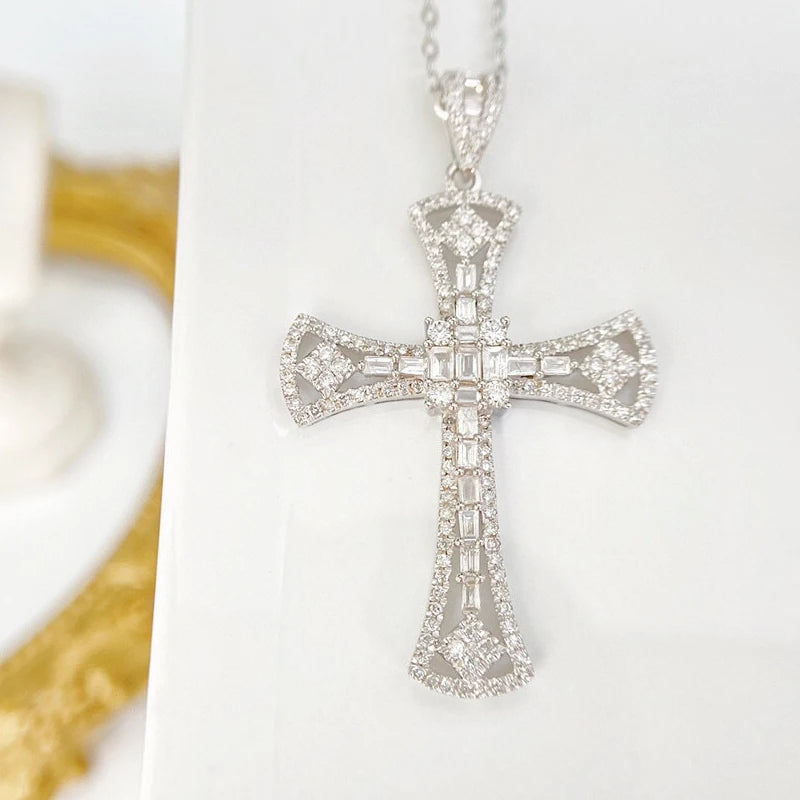 Luxury Natural Diamond. Classic Cross Pendant. 0.75 Carat.