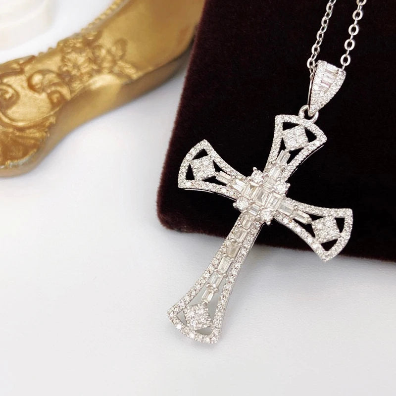 Luxury Natural Diamond. Classic Cross Pendant. 0.75 Carat.