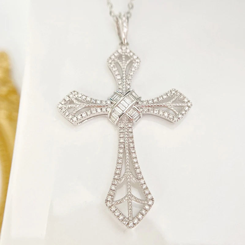 Cross Pendant. 0.45 Carat. Natural Diamond Jewelry.