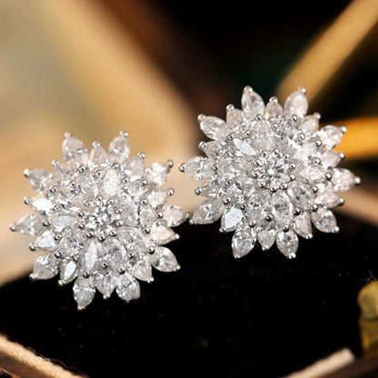 Real 2.10ct Natural Diamond Sunflower Stud Earrings.