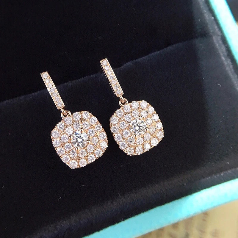 Elegant 0.55ct Square Drop Earrings with Real Diamonds.