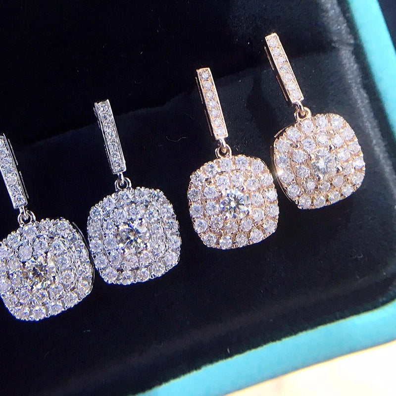 Elegant 0.55ct Square Drop Earrings with Real Diamonds.