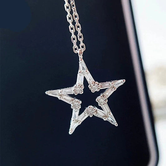 Star Shaped. Diamond Pendant Necklace. Natural Diamond Jewelry.