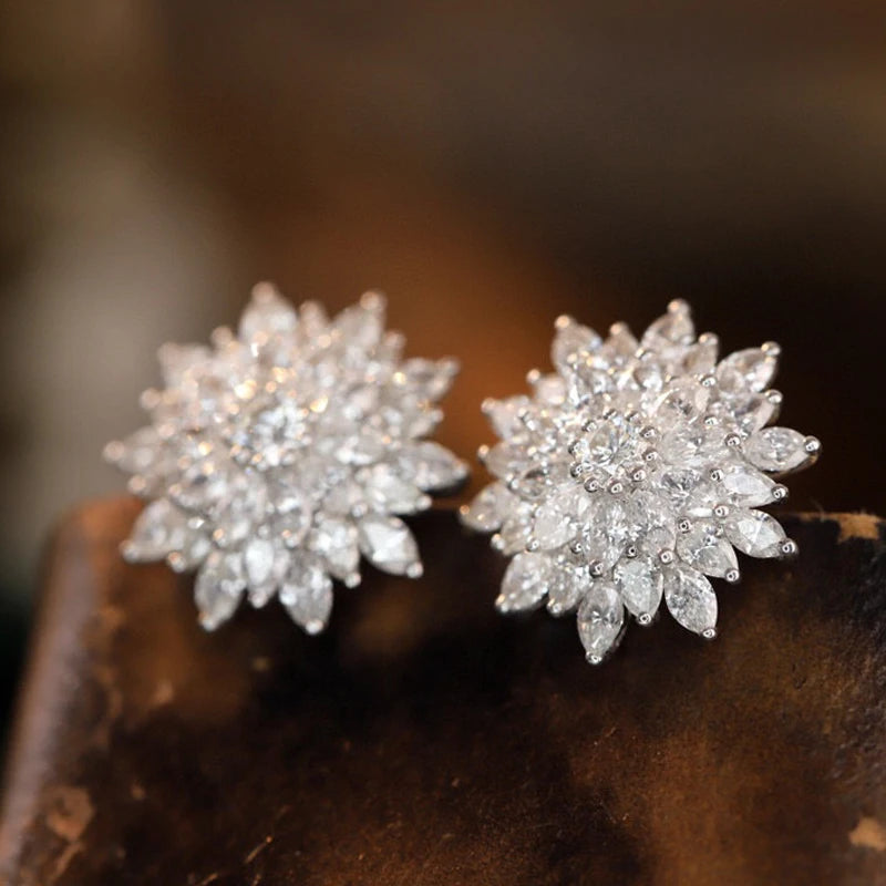 Real 2.10ct Natural Diamond Sunflower Stud Earrings.