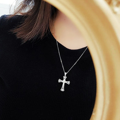 Luxury Natural Diamond. Classic Cross Pendant. 0.75 Carat.