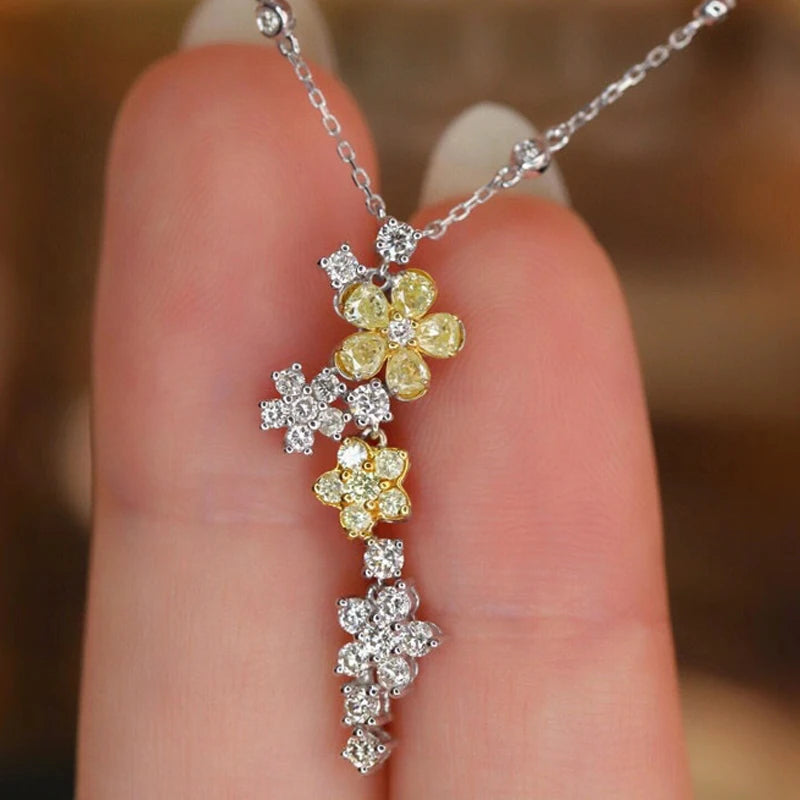 Elegant Diamond Necklaces. Yellow and White Natural Diamonds.