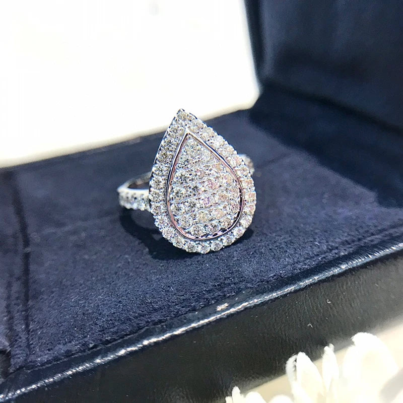 1.0ct Real Diamond Luxury Waterdrop Ring in 18K White Gold.
