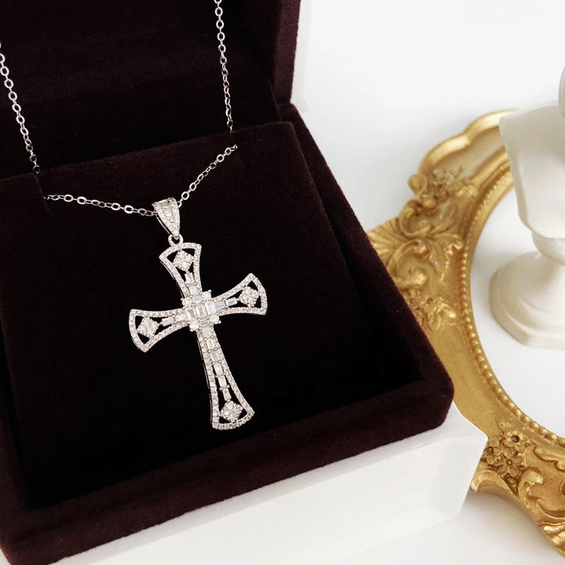 Luxury Natural Diamond. Classic Cross Pendant. 0.75 Carat.