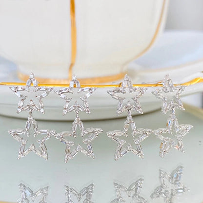 Classic Star Earrings with Natural Real Diamonds.