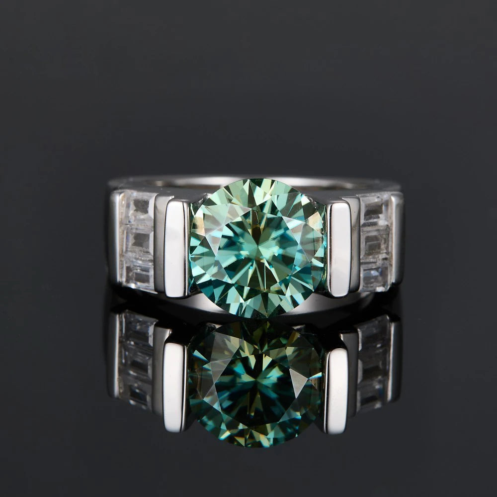 Eco-friendly green moissanite diamond ring handcrafted in sterling silver