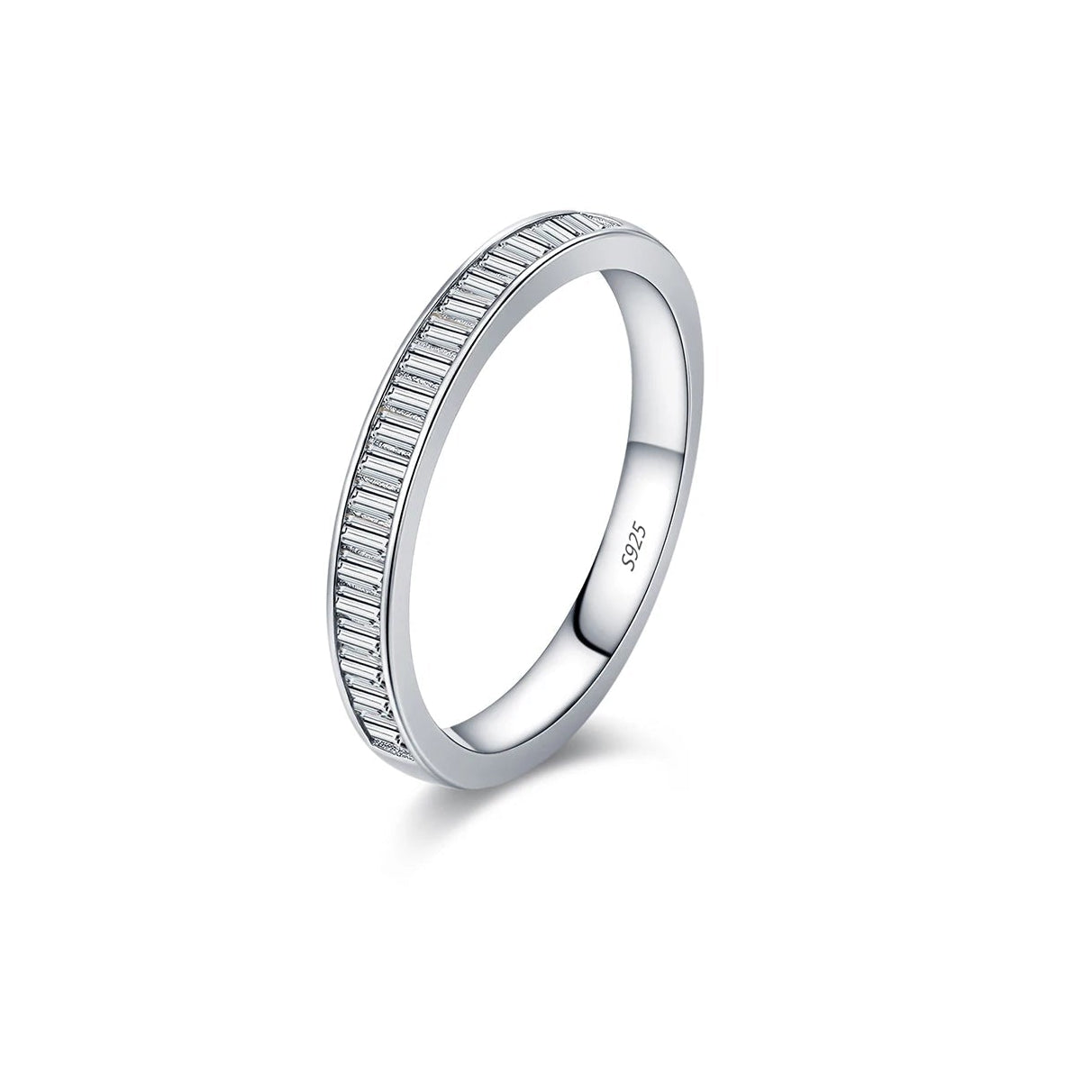 Emerald Cut Moissanite Eternity Ring in 18K Gold Plated Silver