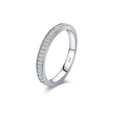 Emerald Cut Moissanite Eternity Ring in 18K Gold Plated Silver