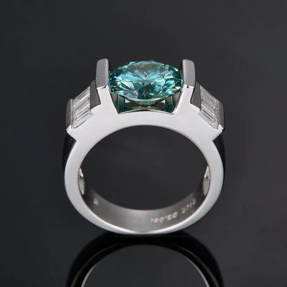 Green moissanite engagement ring with diamond sparkle for him and her